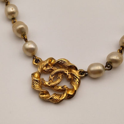 Chanel Gold Faux Pearl CC Logo Necklace Vintage