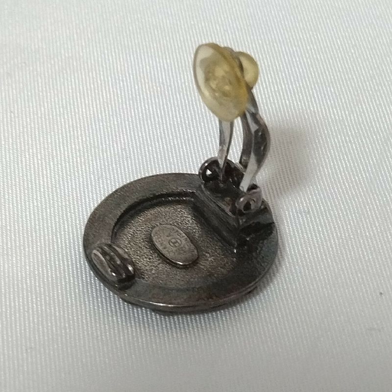 Chanel Mademoiselle Earrings Gunmetal Circle Vintage