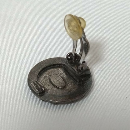 Chanel Mademoiselle Earrings Gunmetal Circle Vintage