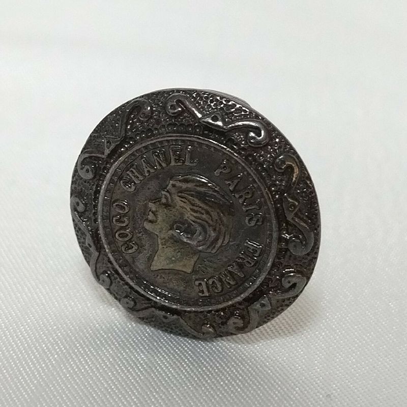Chanel Mademoiselle Earrings Gunmetal Circle Vintage