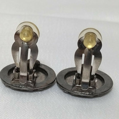 Chanel Mademoiselle Earrings Gunmetal Circle Vintage