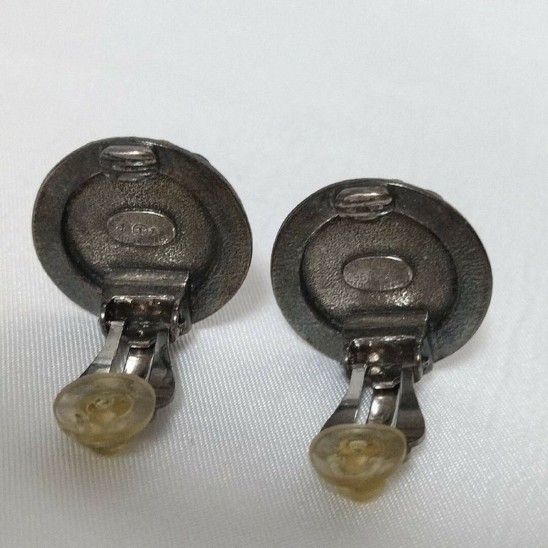 Chanel Mademoiselle Earrings Gunmetal Circle Vintage