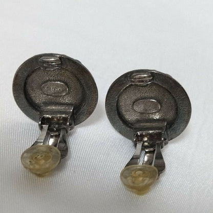 Chanel Mademoiselle Earrings Gunmetal Circle Vintage