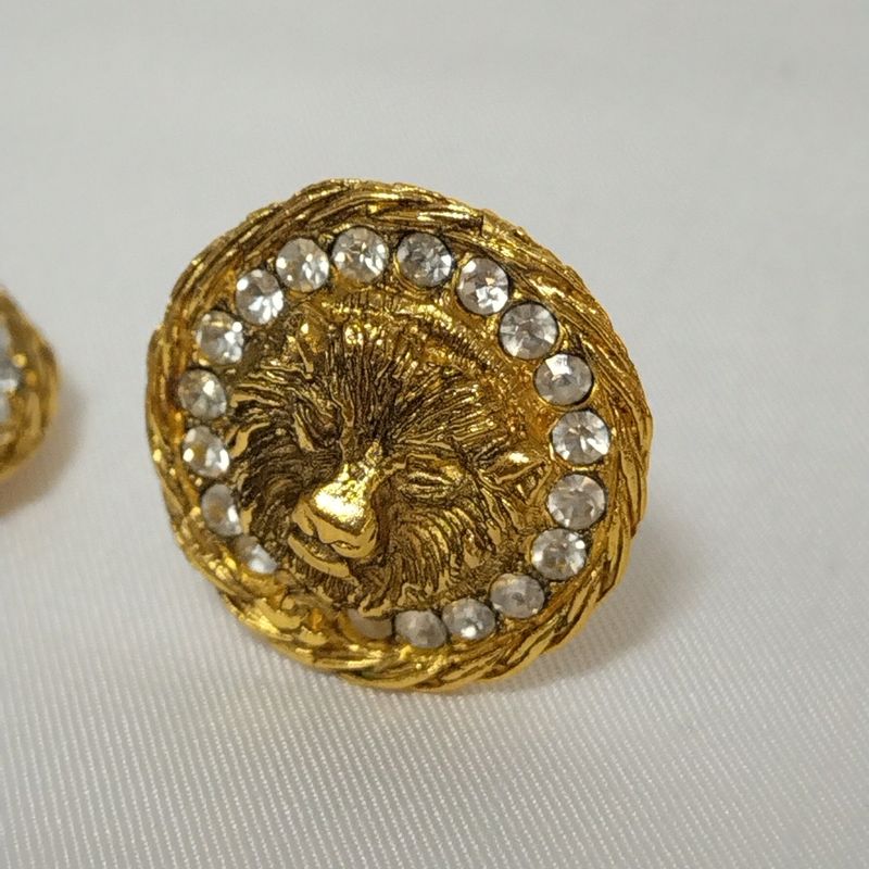 Chanel Lion Earrings Gold Rhinestone Circle