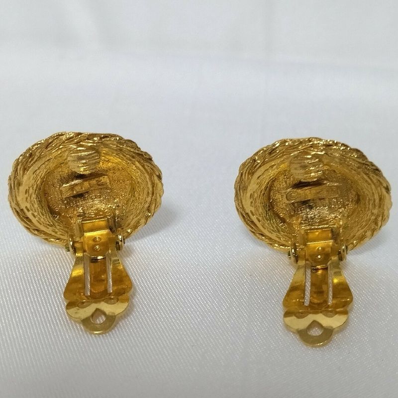 Chanel Lion Earrings Gold Rhinestone Circle