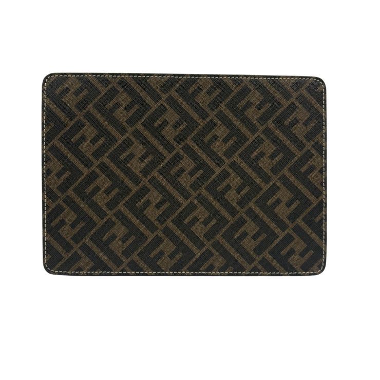 Fendi Clutch Zucca Brown Leather Silver