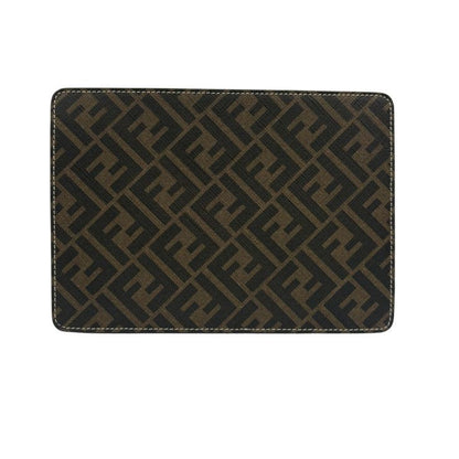 Fendi Clutch Zucca Brown Leather Silver