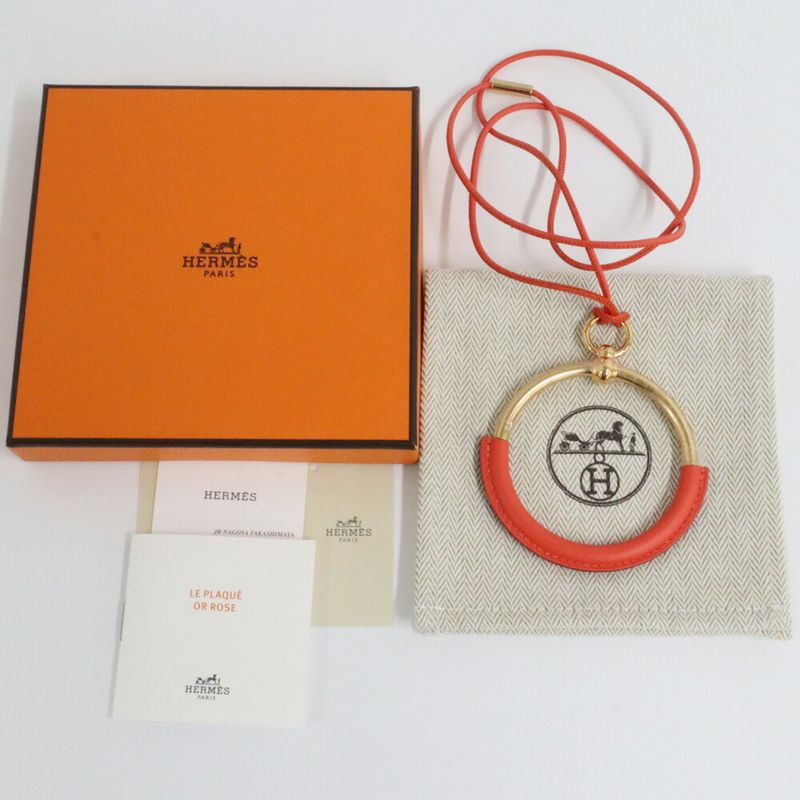Hermes Long Necklace Loup Grand Coral Leather