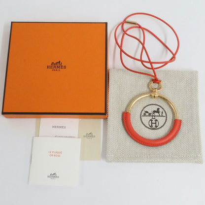Hermes Long Necklace Loup Grand Coral Leather