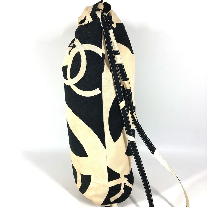 Chanel Shoulder Bag CC Logo Drawstring Cotton White