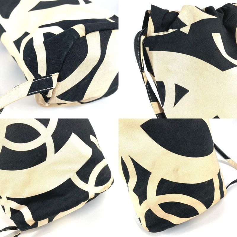 Chanel Shoulder Bag CC Logo Drawstring Cotton White