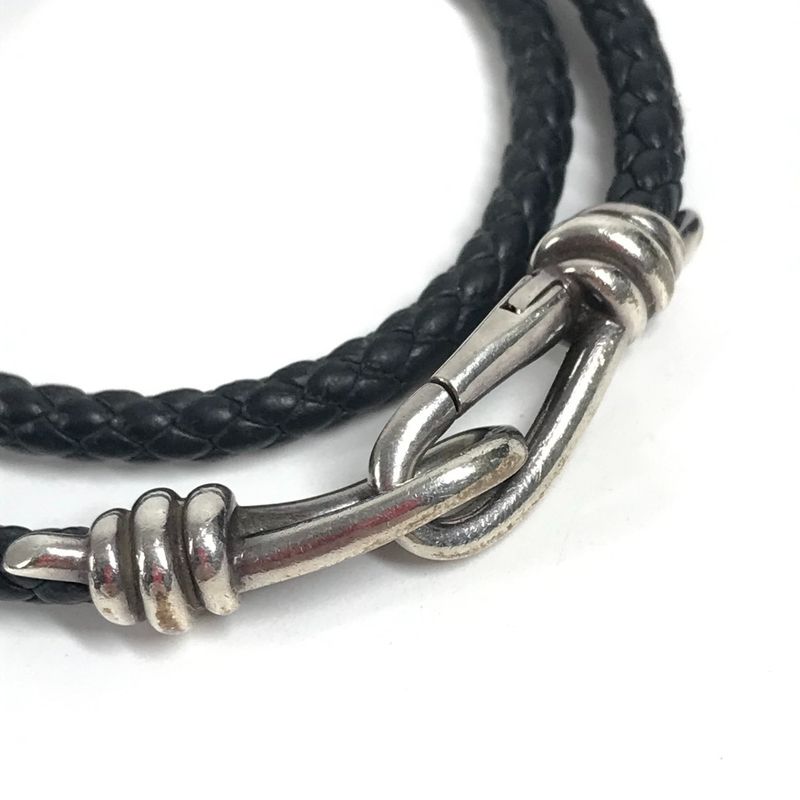 Tiffany & Co. Bracelet Knot Double Laid Wrap Leather Dark Gray