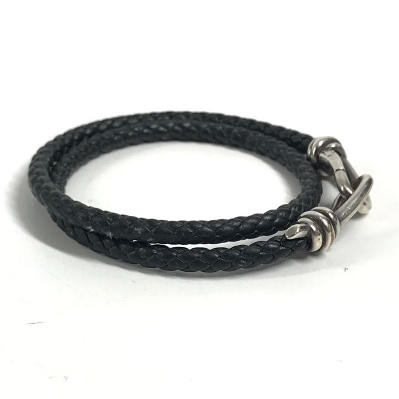 Tiffany & Co. Bracelet Knot Double Laid Wrap Leather Dark Gray