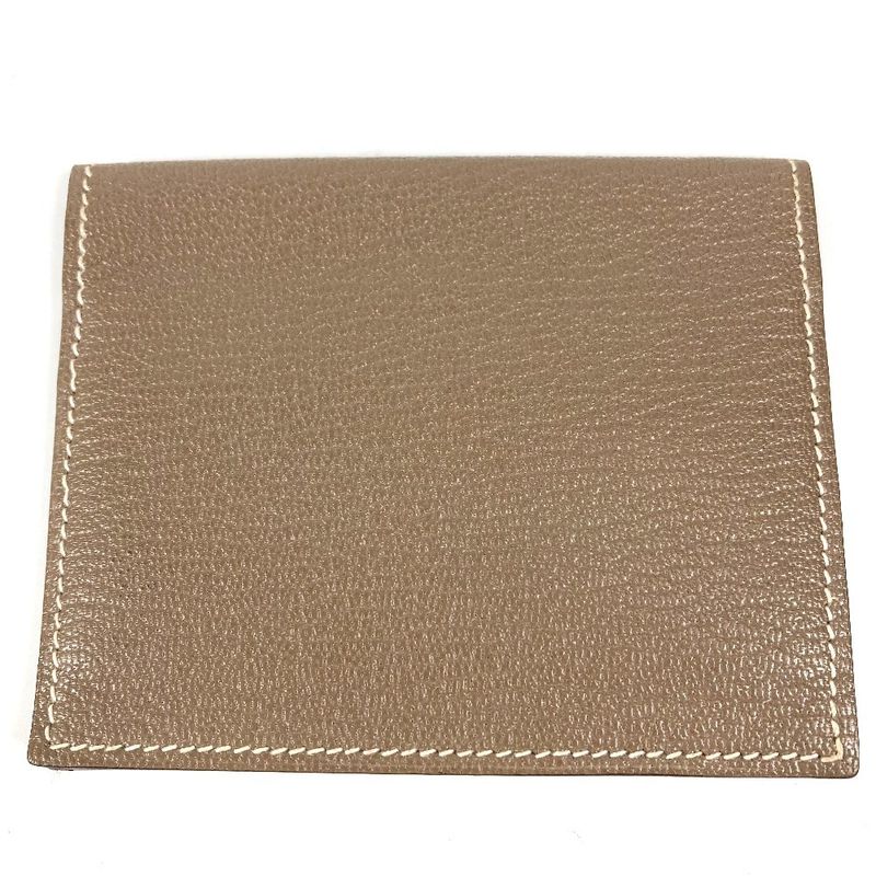 Hermes Card Case Evelyne Logo Perforated Leather Etoupe Beige