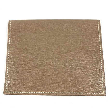Hermes Card Case Evelyne Logo Perforated Leather Etoupe Beige