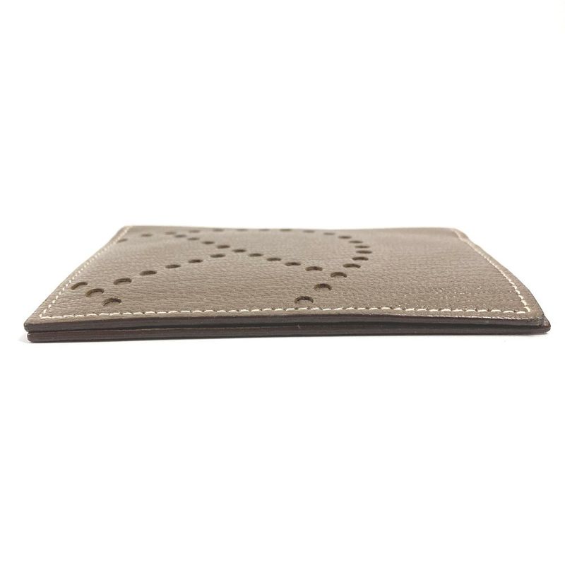 Hermes Card Case Evelyne Logo Perforated Leather Etoupe Beige