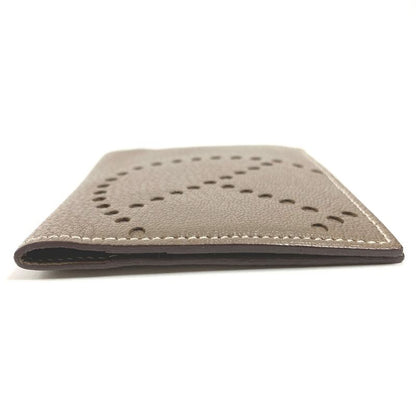 Hermes Card Case Evelyne Logo Perforated Leather Etoupe Beige