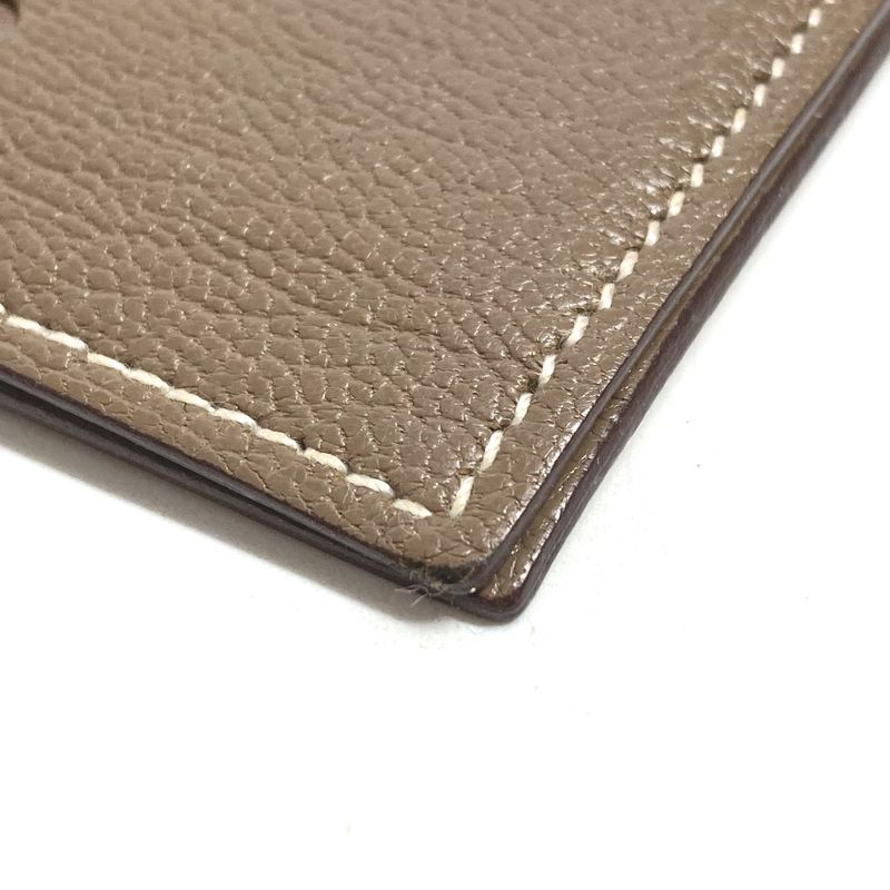 Hermes Card Case Evelyne Logo Perforated Leather Etoupe Beige