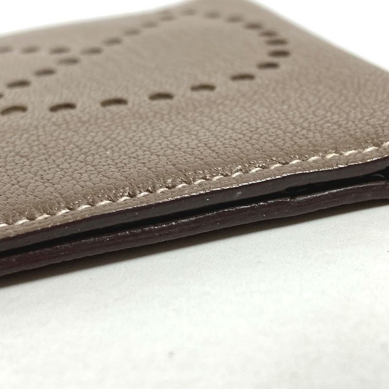 Hermes Card Case Evelyne Logo Perforated Leather Etoupe Beige