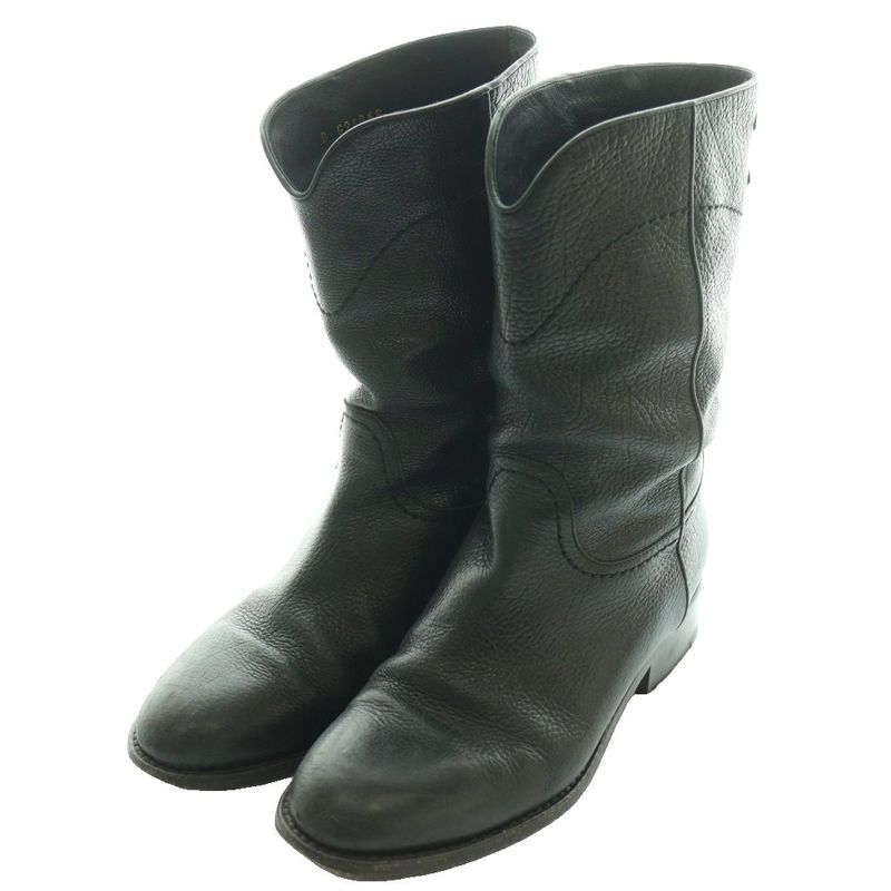 Chanel Leather Middle Boots Short CC Logo 35C Black SS OS