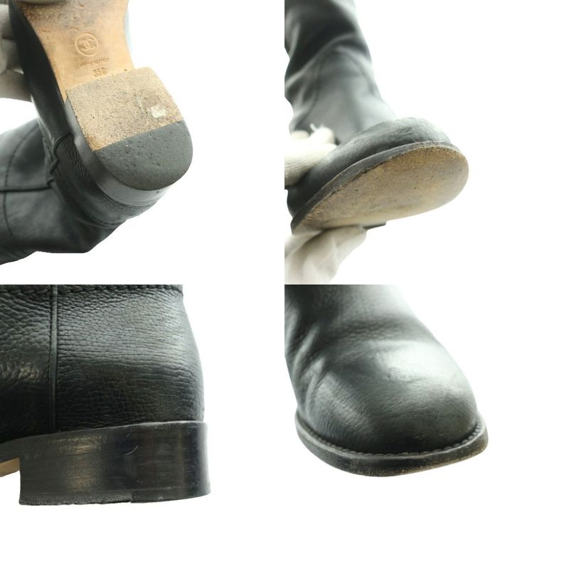 Chanel Leather Middle Boots Short CC Logo 35C Black SS OS