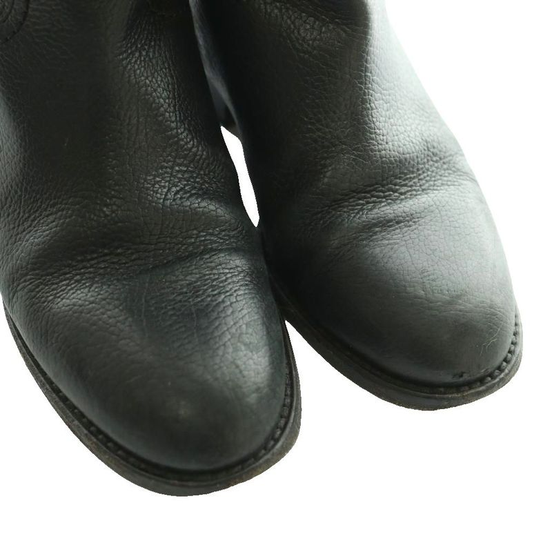 Chanel Leather Middle Boots Short CC Logo 35C Black SS OS