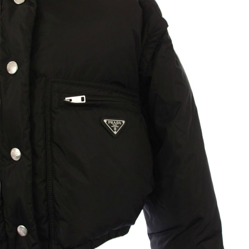 Prada Re-Nylon Triangle Logo Down Jacket Cropped Length 40 Black