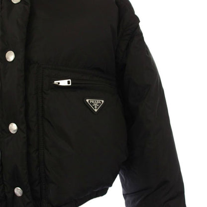 Prada Re-Nylon Triangle Logo Down Jacket Cropped Length 40 Black