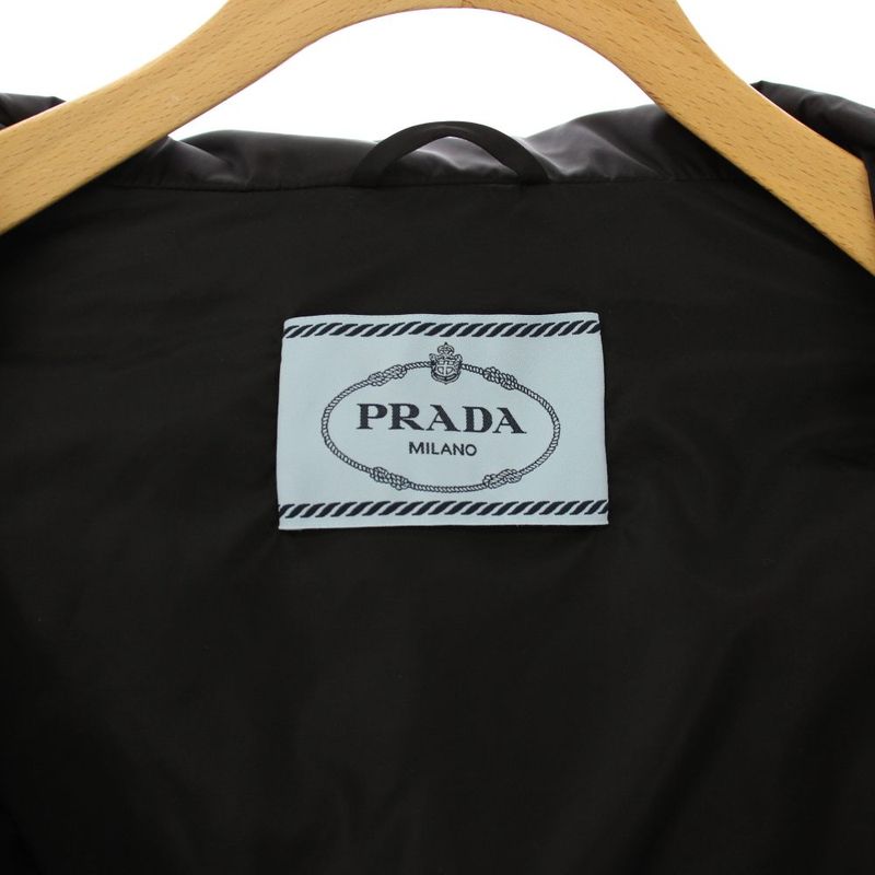 Prada Re-Nylon Triangle Logo Down Jacket Cropped Length 40 Black