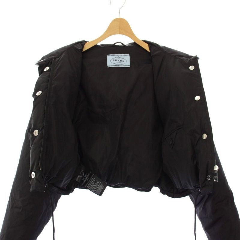 Prada Re-Nylon Triangle Logo Down Jacket Cropped Length 40 Black