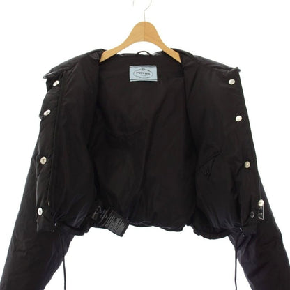Prada Re-Nylon Triangle Logo Down Jacket Cropped Length 40 Black