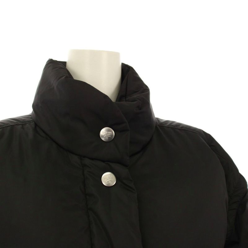 Prada Re-Nylon Triangle Logo Down Jacket Cropped Length 40 Black