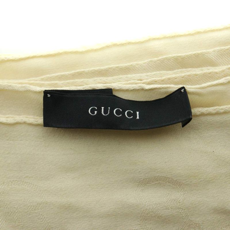 Gucci Wool Silk GG Pattern Shawl Scarf Ivory SS OS