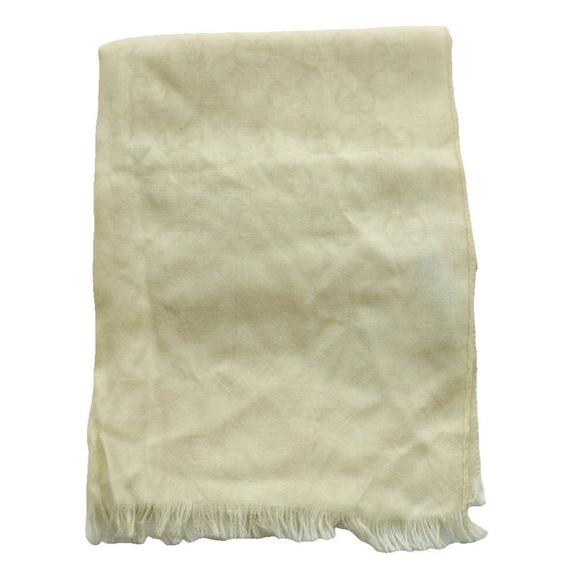 Gucci Wool Silk GG Pattern Shawl Scarf Ivory SS OS