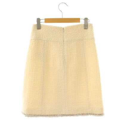 Chanel Tweed Coco Button Wrap Design Skirt Knee Length Silk Blend 36 Ivory