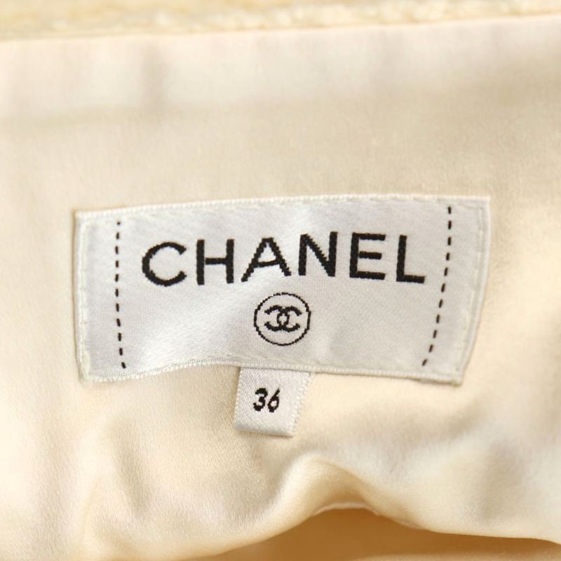 Chanel Tweed Coco Button Wrap Design Skirt Knee Length Silk Blend 36 Ivory