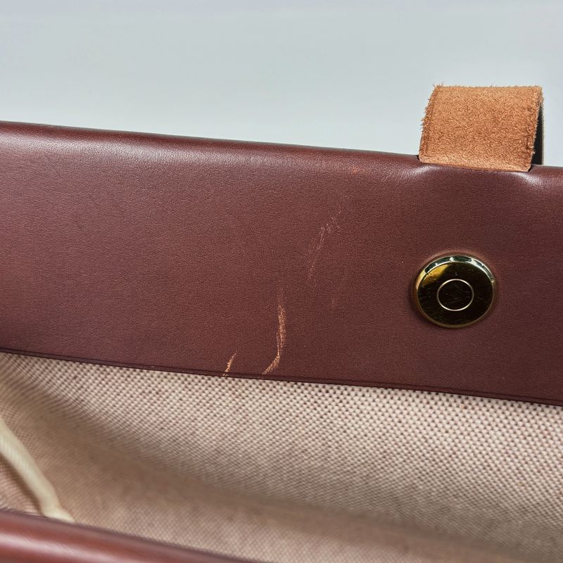 Hermes Herbag Cabas MM Shoulder Bag Tote Toile Ash Natural Brown