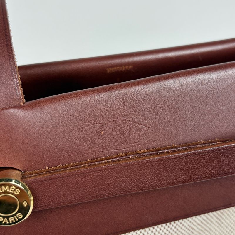 Hermes Herbag Cabas MM Shoulder Bag Tote Toile Ash Natural Brown