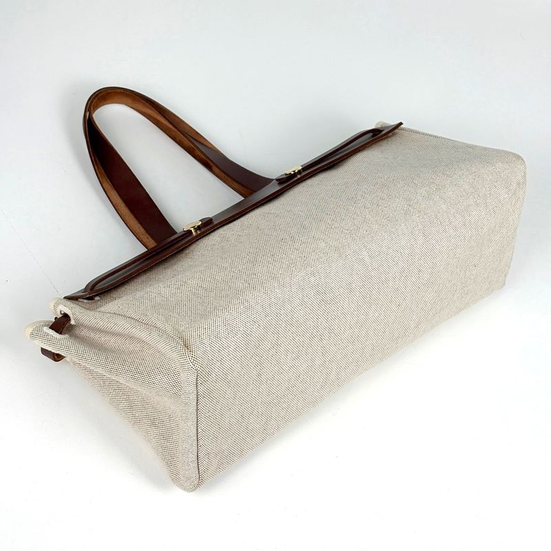 Hermes Herbag Cabas MM Shoulder Bag Tote Toile Ash Natural Brown