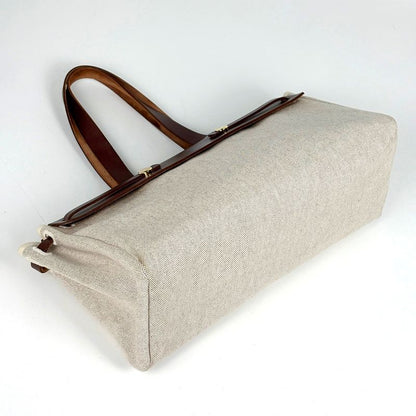 Hermes Herbag Cabas MM Shoulder Bag Tote Toile Ash Natural Brown