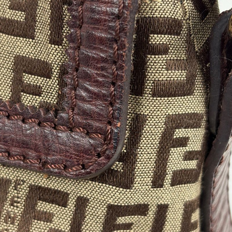 Fendi Zucchino Pattern Shoulder Bag Canvas Brown