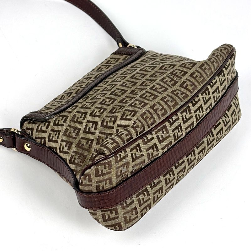 Fendi Zucchino Pattern Shoulder Bag Canvas Brown