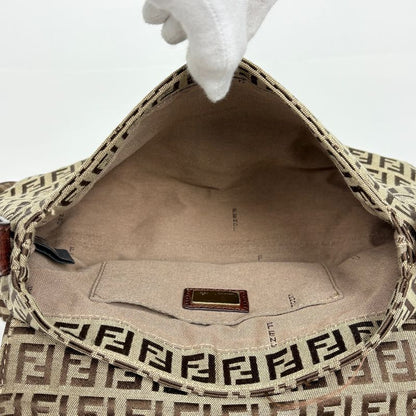 Fendi Zucchino Pattern Shoulder Bag Canvas Brown