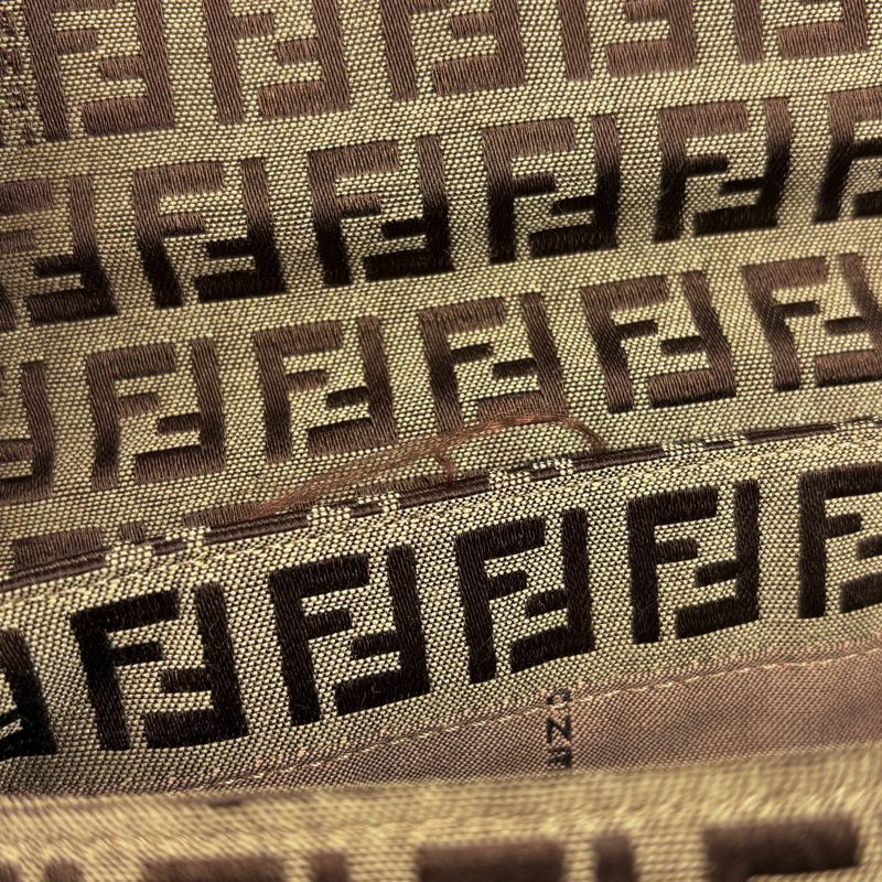 Fendi Zucchino Pattern Shoulder Bag Canvas Brown