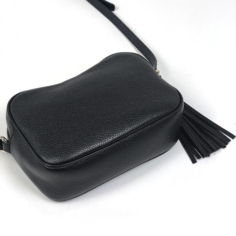 Gucci Soho Shoulder Bag Fringe Interlocking Leather Black