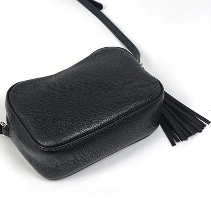 Gucci Soho Shoulder Bag Fringe Interlocking Leather Black