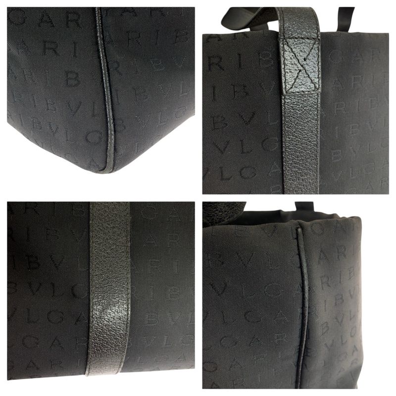 Bvlgari Logomania Black Canvas Leather Shoulder Bag
