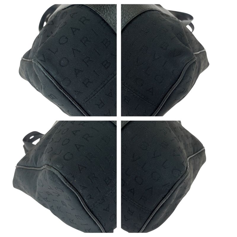 Bvlgari Logomania Black Canvas Leather Shoulder Bag