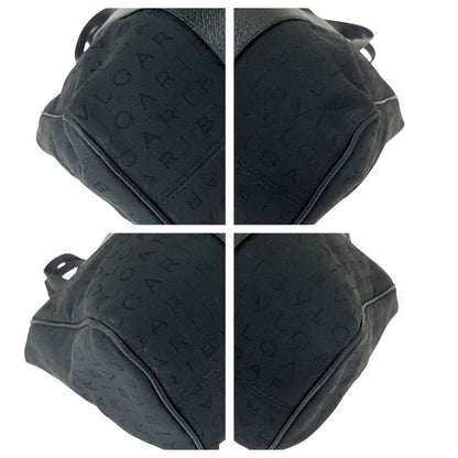 Bvlgari Logomania Black Canvas Leather Shoulder Bag