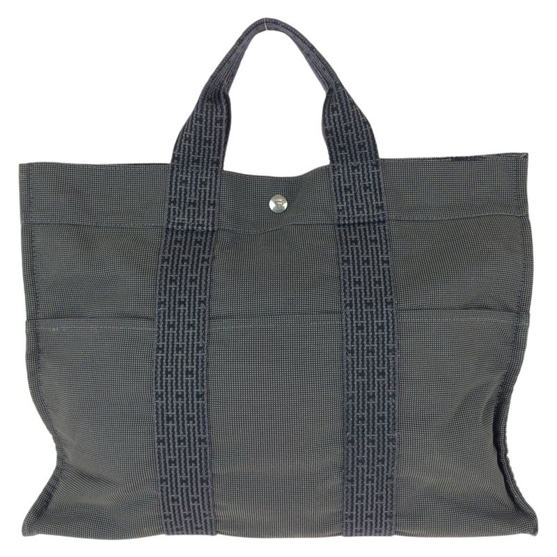 Hermes Her Line MM Gray Silver Canvas Tote